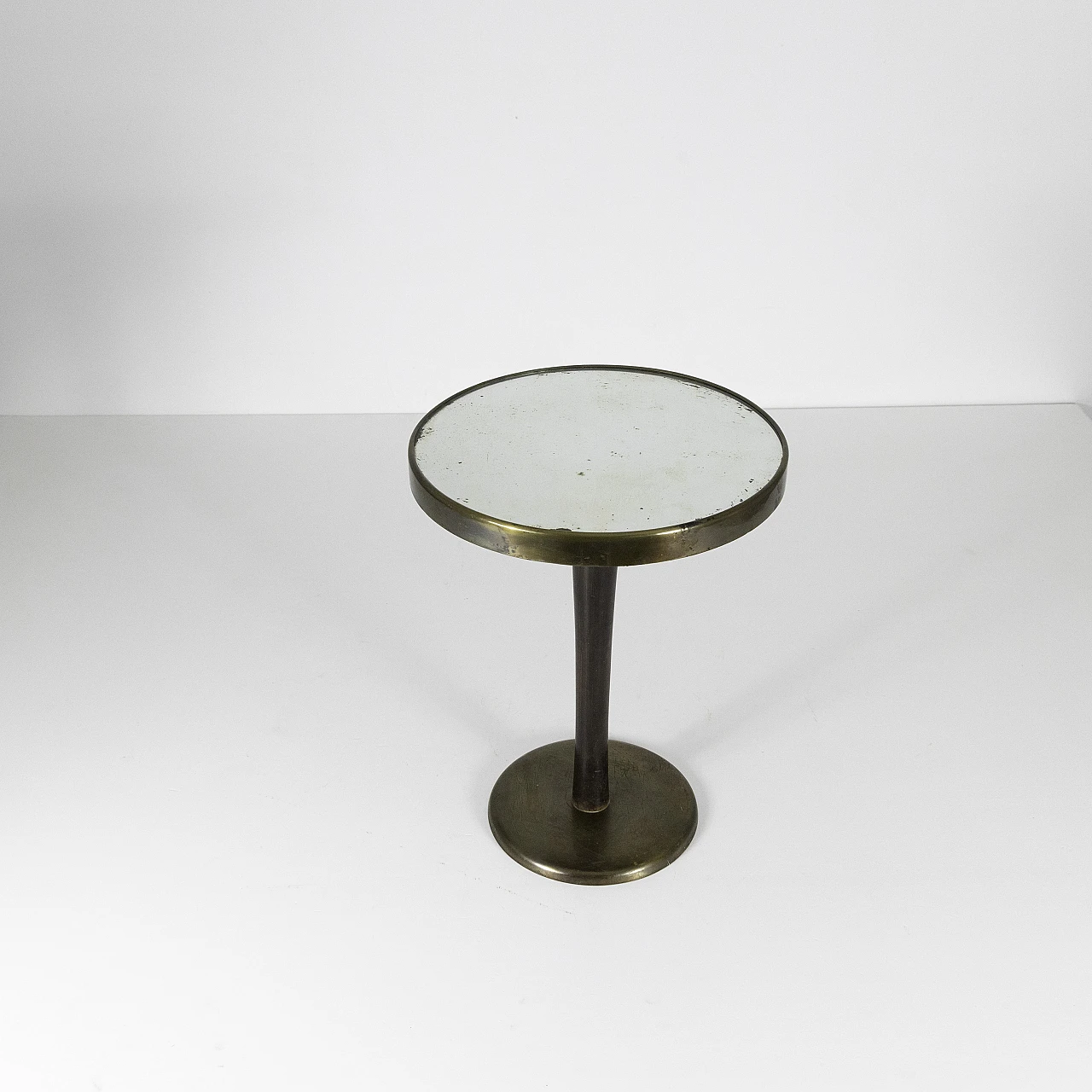 Round walnut, mirrored glass and brass coffee table, 1940s 4