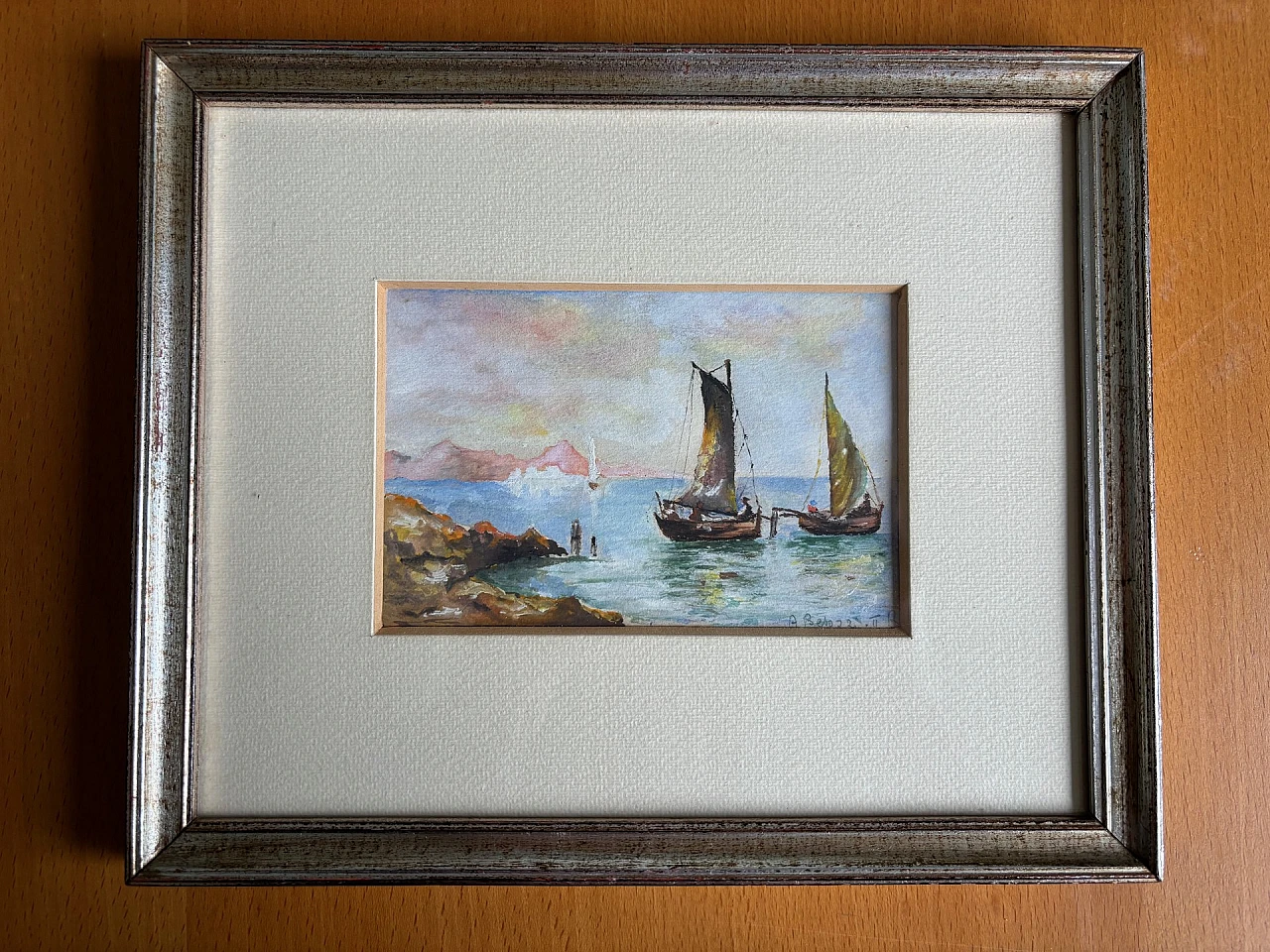 A. Besozzi, seascape with boats, painting, 1930s 1