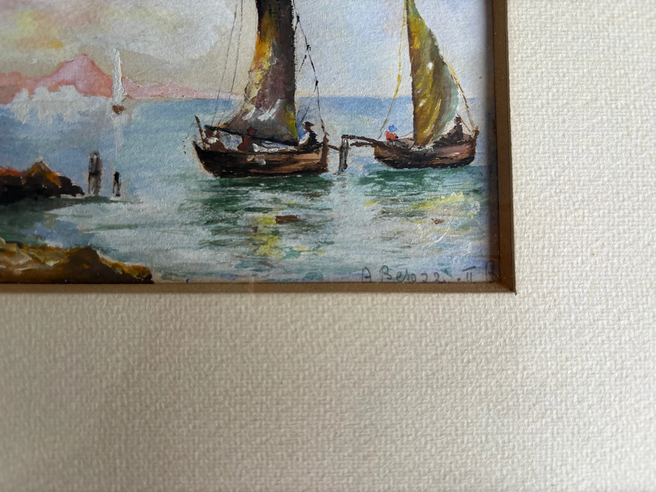 A. Besozzi, seascape with boats, painting, 1930s 2