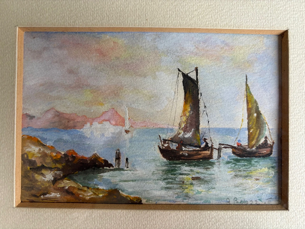 A. Besozzi, seascape with boats, painting, 1930s 4