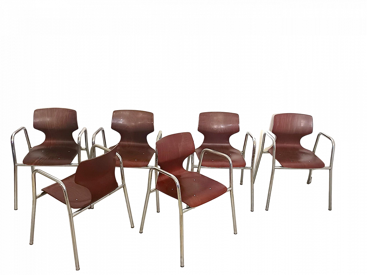 6 Bent beech chairs by Pagholz Flötotto, 1960s 9