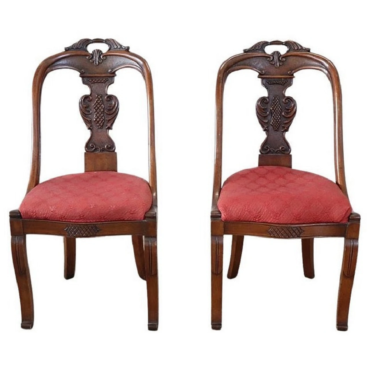 Pair of Charles X walnut and fabric chairs, first half of 19th century 1