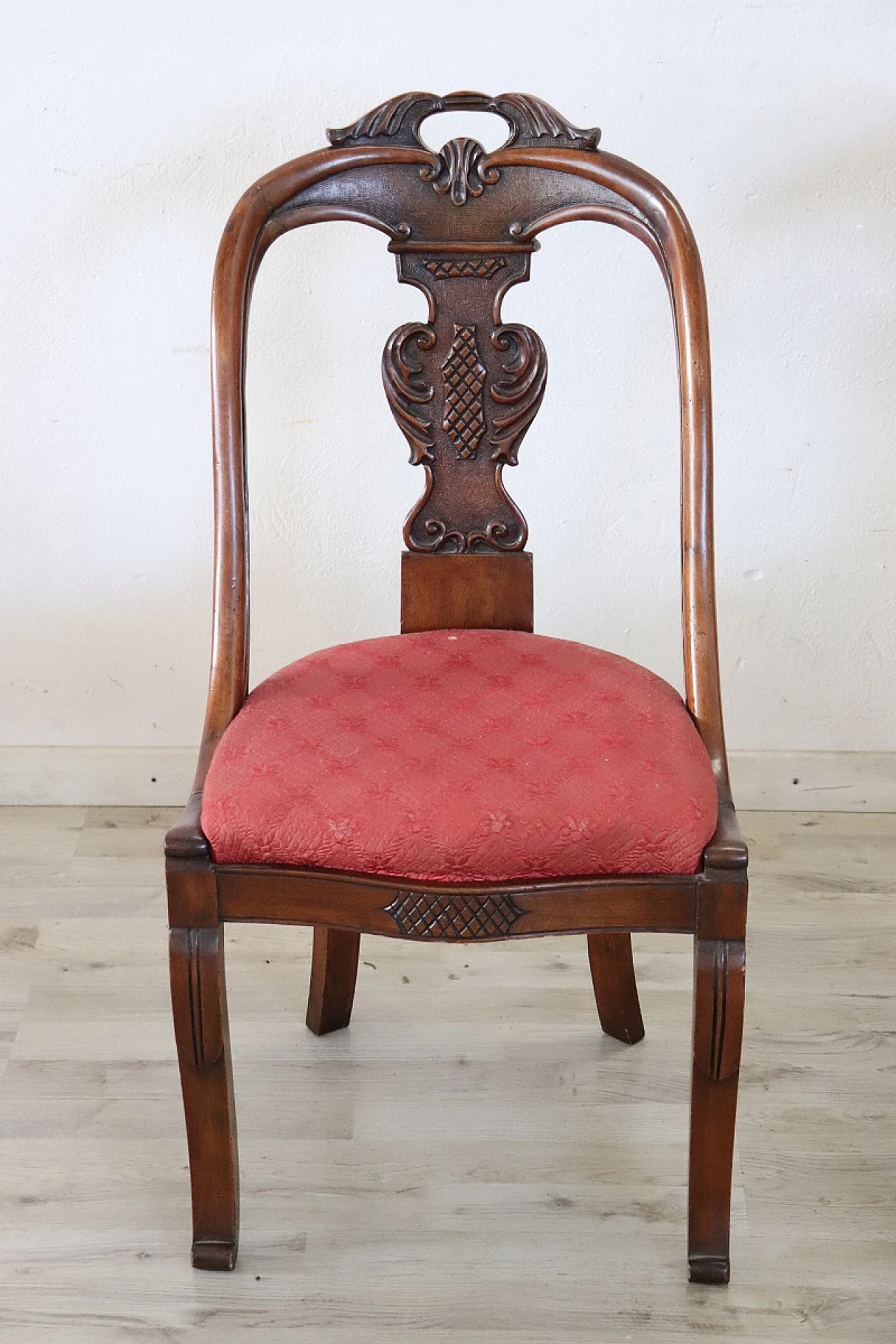 Pair of Charles X walnut and fabric chairs, first half of 19th century 2