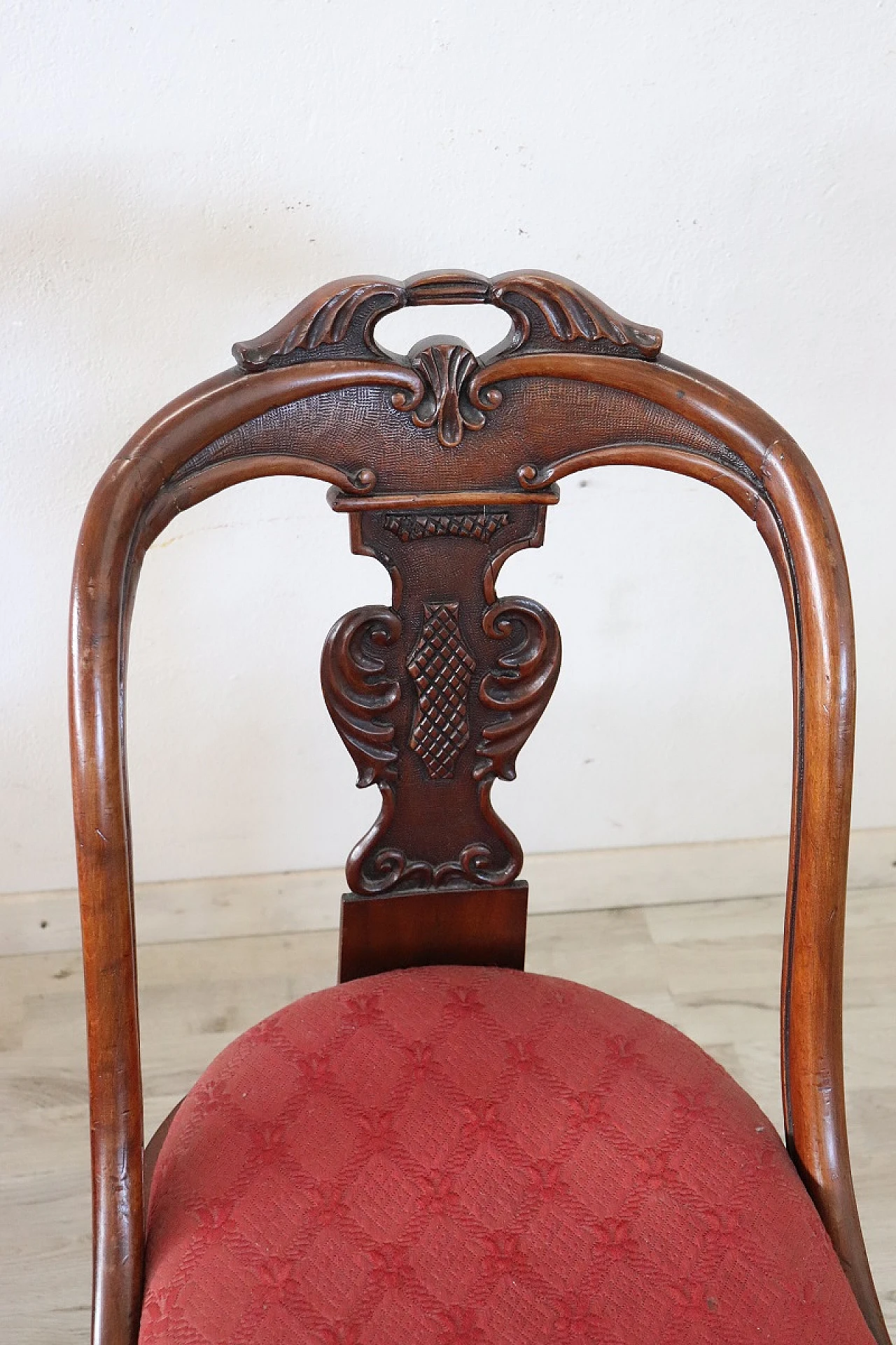 Pair of Charles X walnut and fabric chairs, first half of 19th century 5