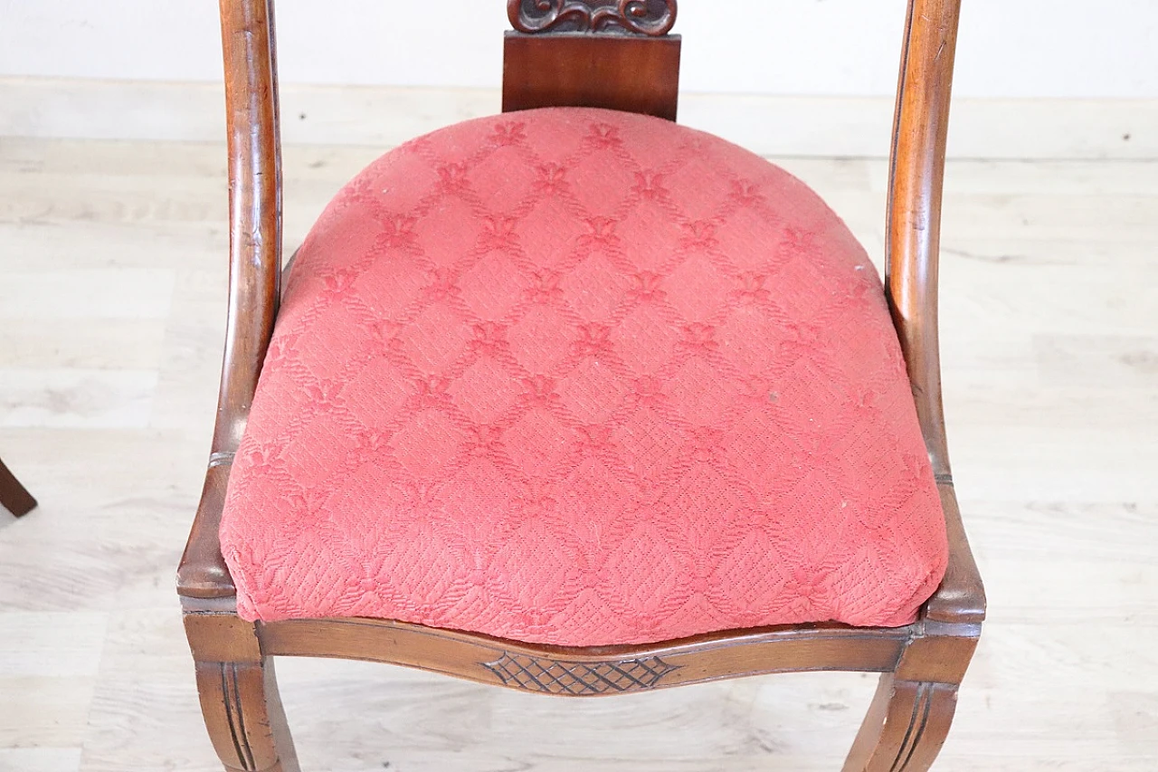 Pair of Charles X walnut and fabric chairs, first half of 19th century 6