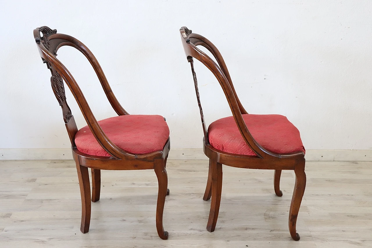 Pair of Charles X walnut and fabric chairs, first half of 19th century 8