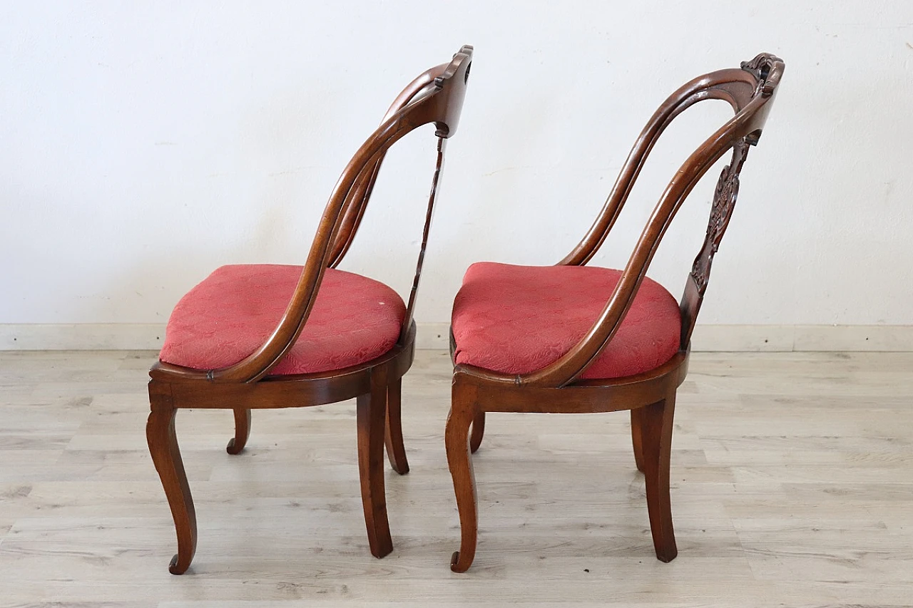 Pair of Charles X walnut and fabric chairs, first half of 19th century 10