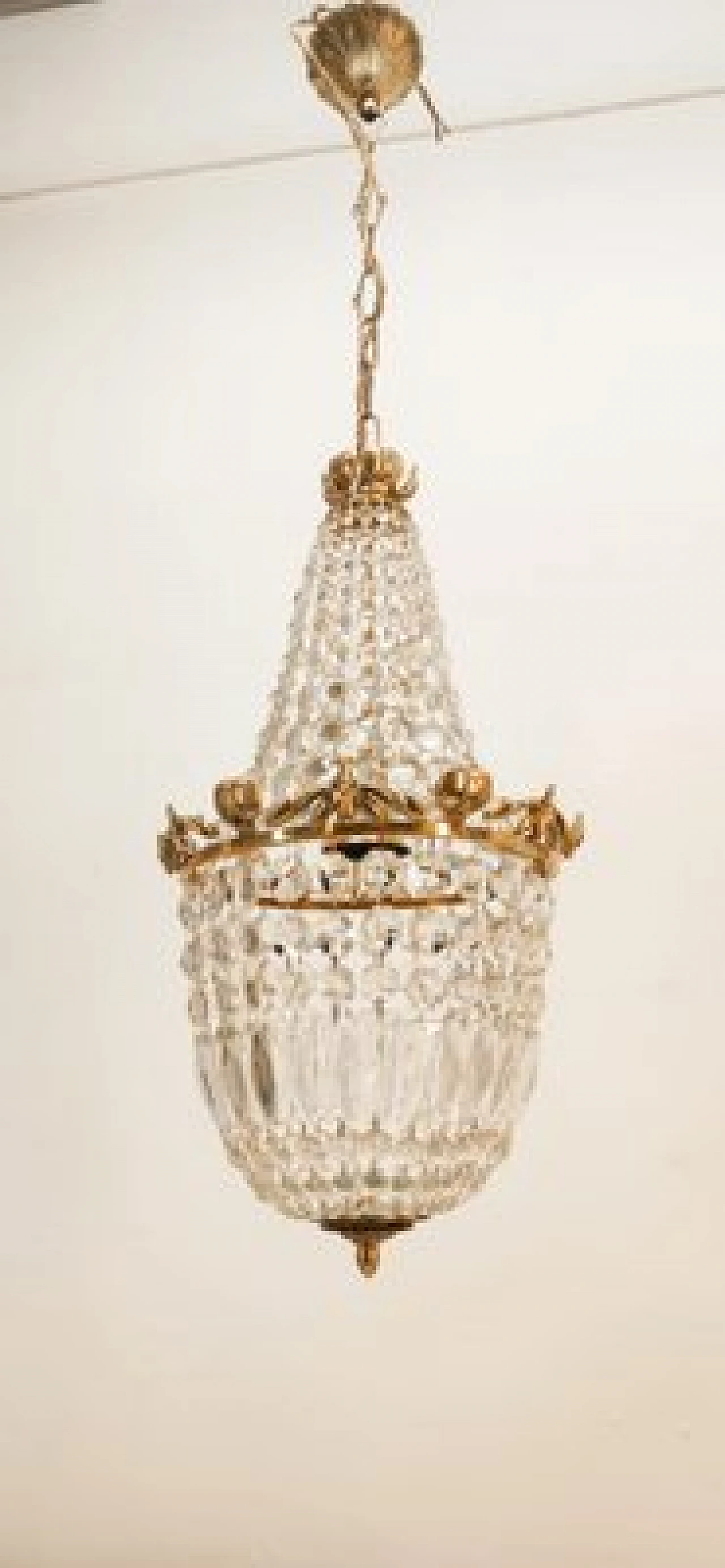 Brass chandelier with satin-finished drops in Empire style, 1950s 1