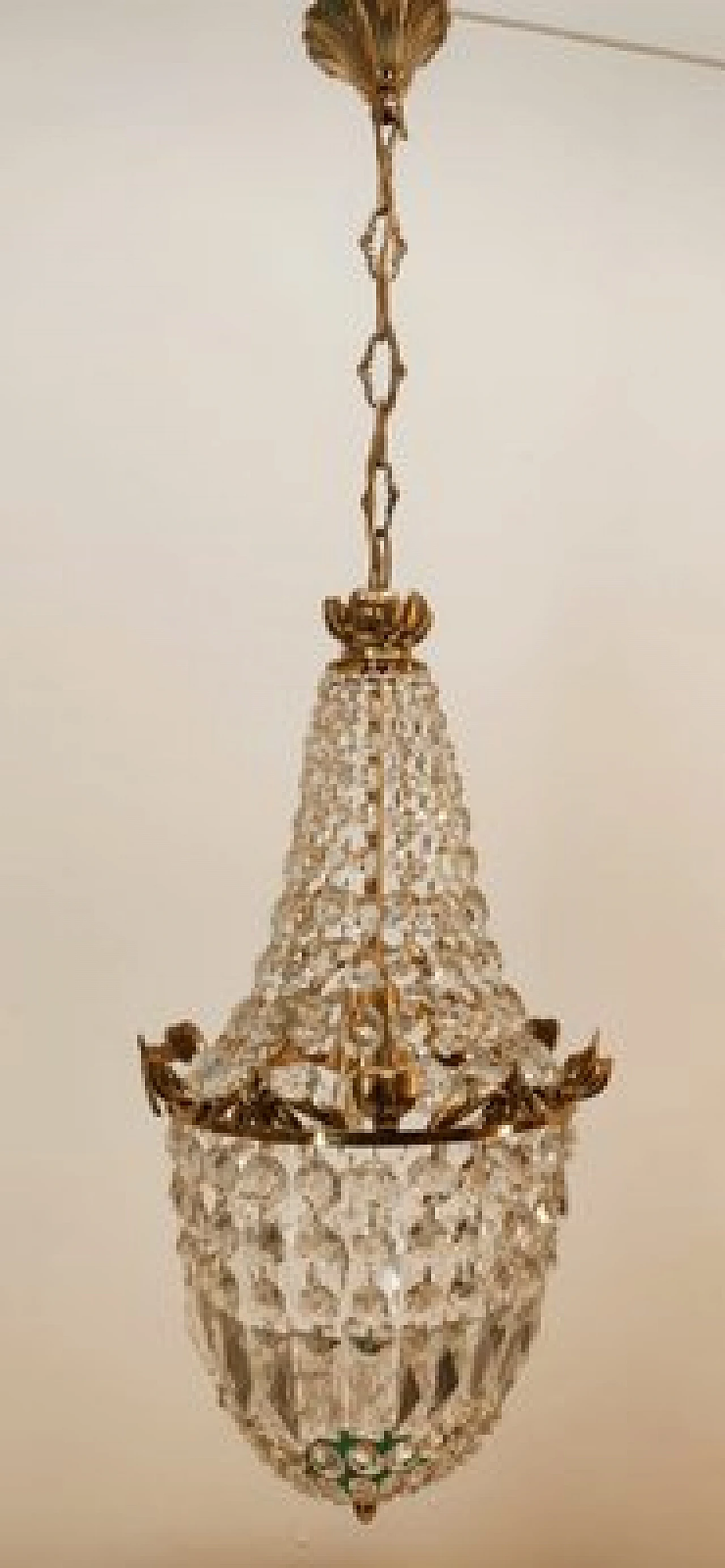 Brass chandelier with satin-finished drops in Empire style, 1950s 2