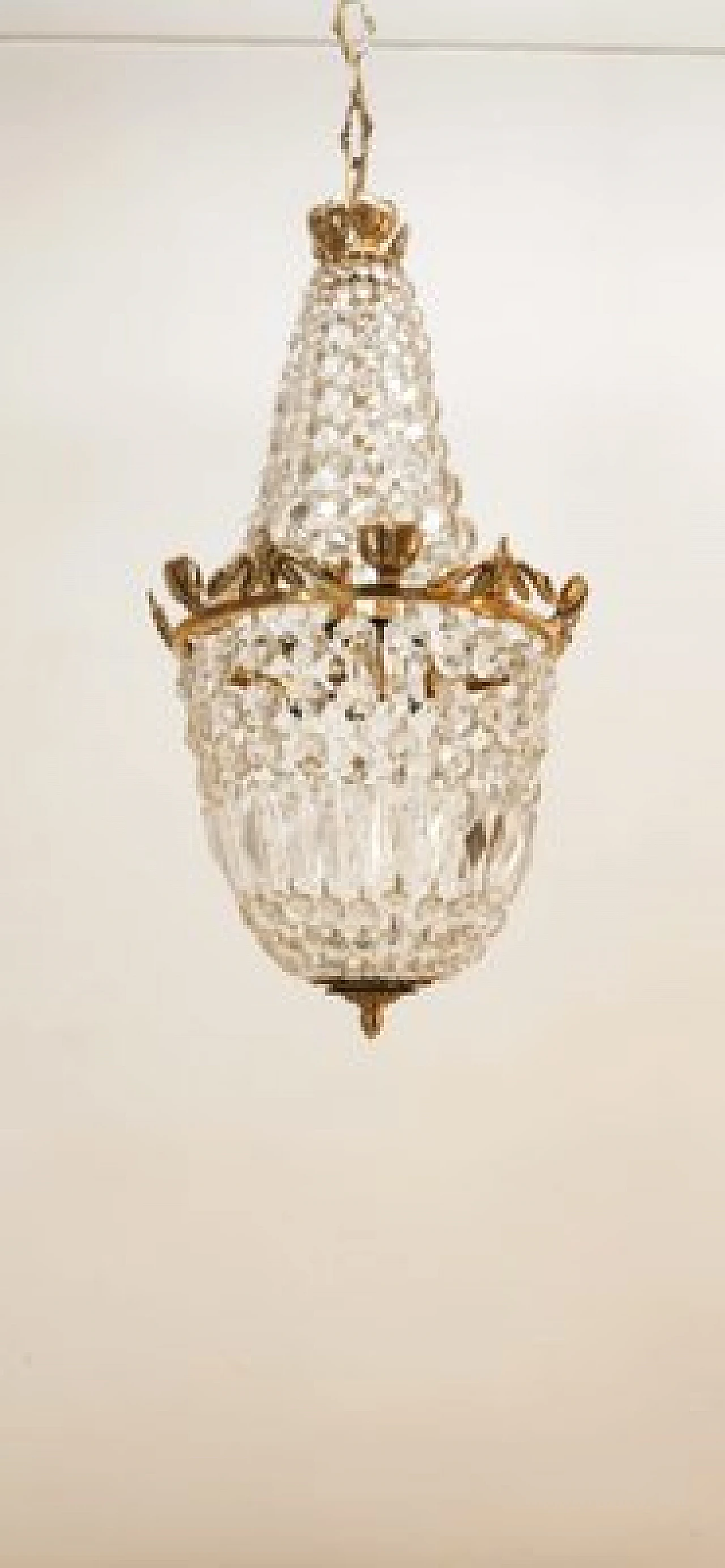 Brass chandelier with satin-finished drops in Empire style, 1950s 3