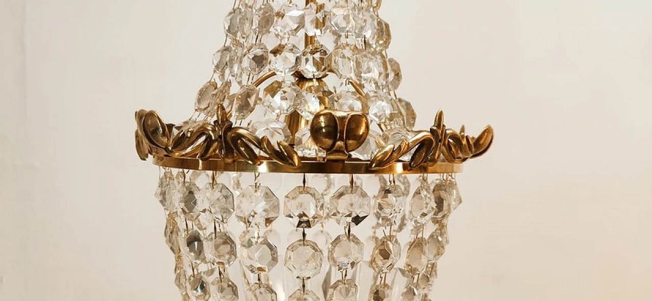 Brass chandelier with satin-finished drops in Empire style, 1950s 4