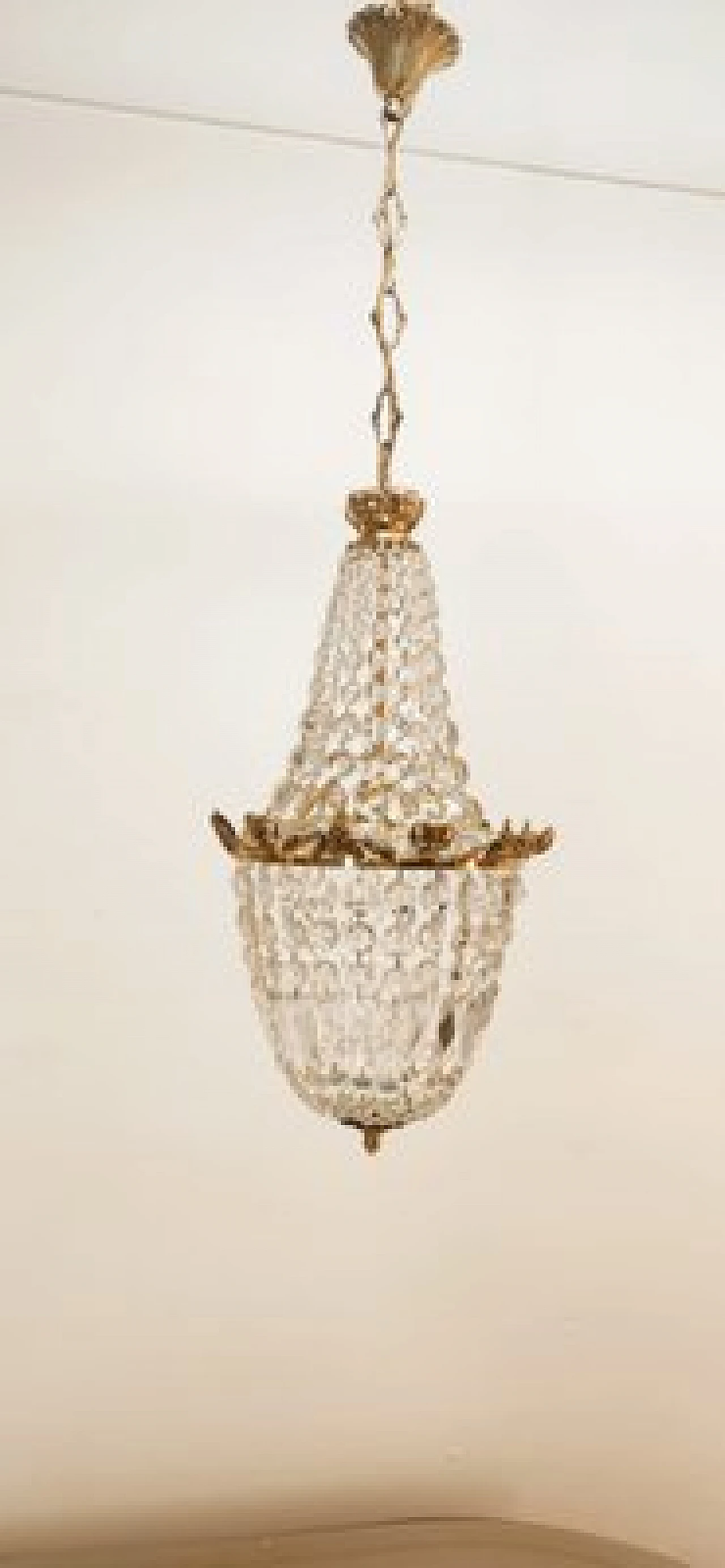 Brass chandelier with satin-finished drops in Empire style, 1950s 5