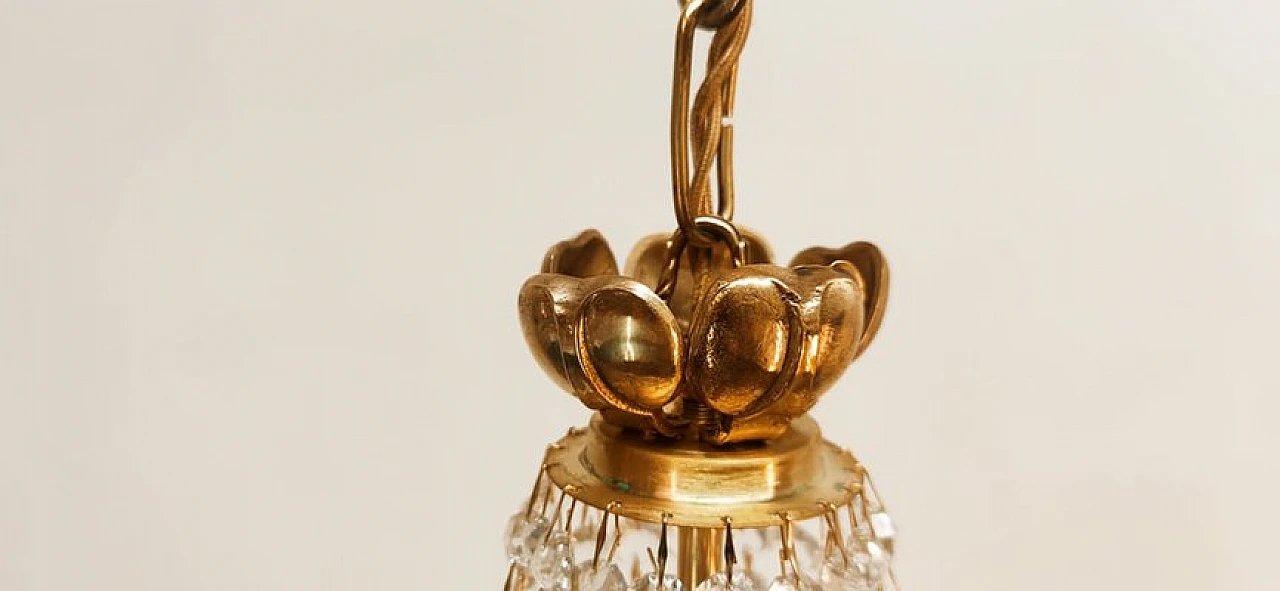 Brass chandelier with satin-finished drops in Empire style, 1950s 7