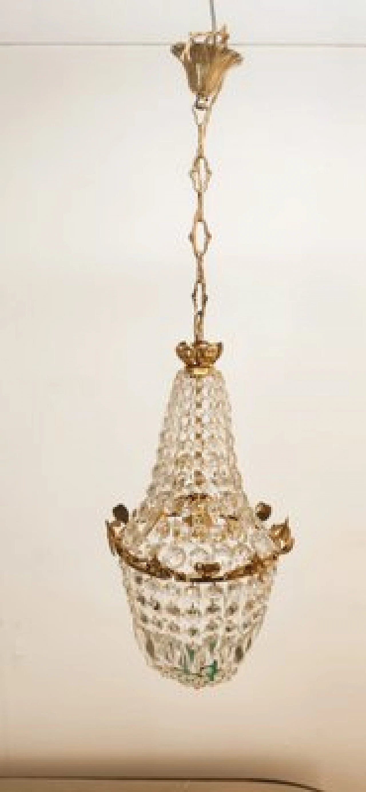 Brass chandelier with satin-finished drops in Empire style, 1950s 8