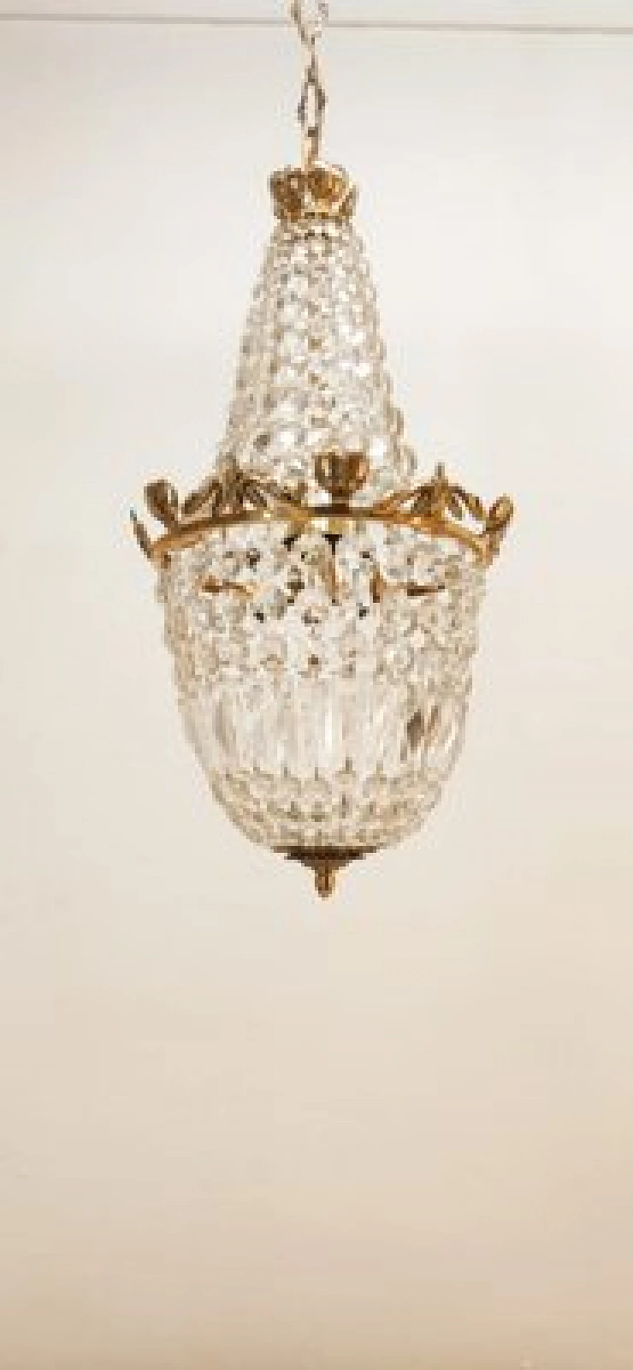 Brass chandelier with satin-finished drops in Empire style, 1950s 9