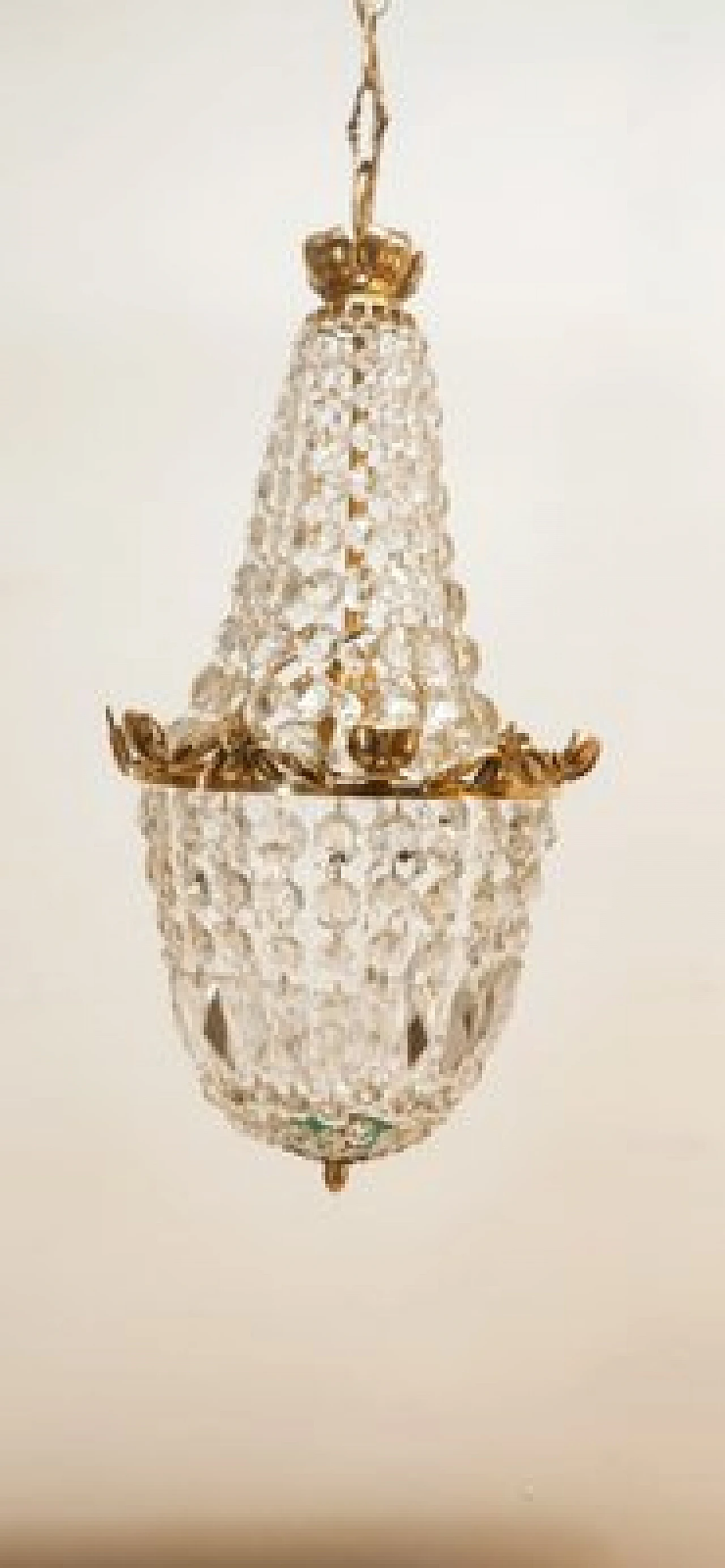 Brass chandelier with satin-finished drops in Empire style, 1950s 10