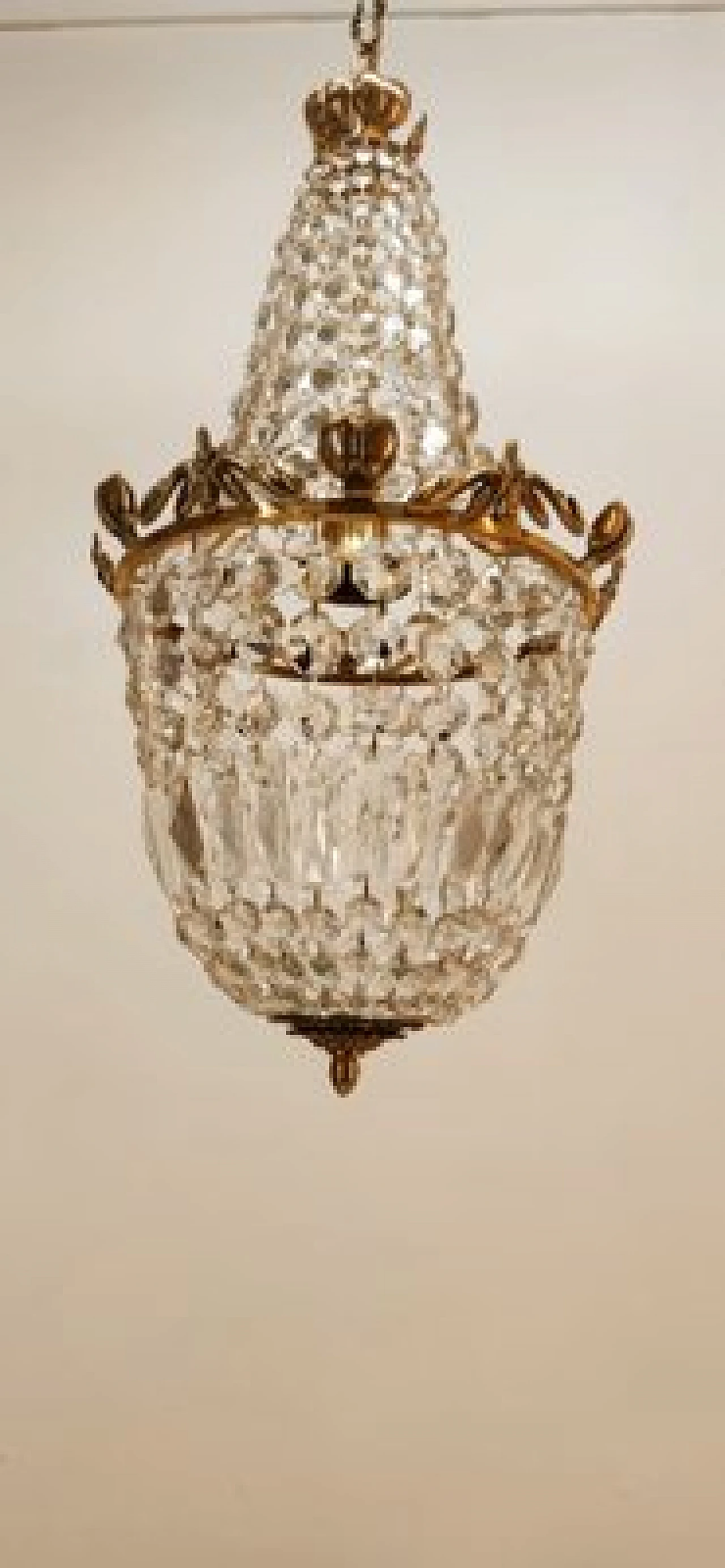 Brass chandelier with satin-finished drops in Empire style, 1950s 11