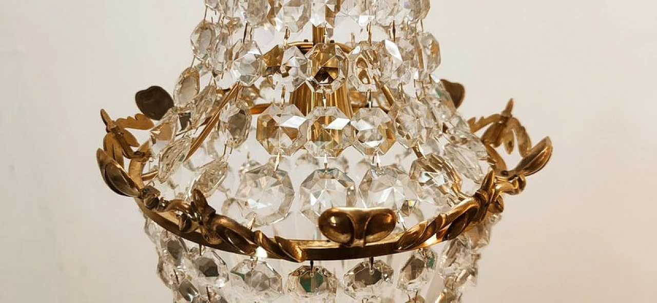 Brass chandelier with satin-finished drops in Empire style, 1950s 13