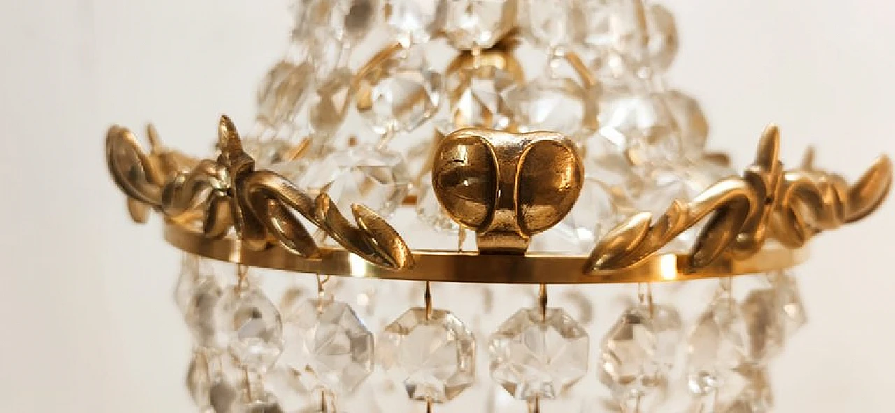 Brass chandelier with satin-finished drops in Empire style, 1950s 14