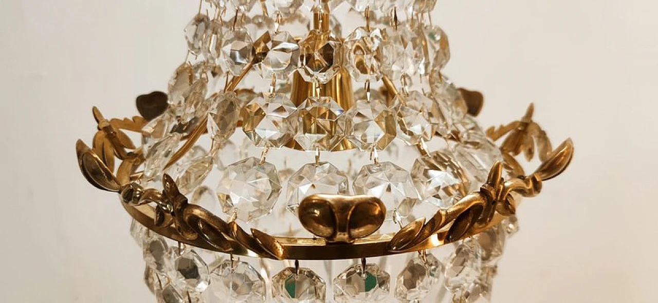 Brass chandelier with satin-finished drops in Empire style, 1950s 15