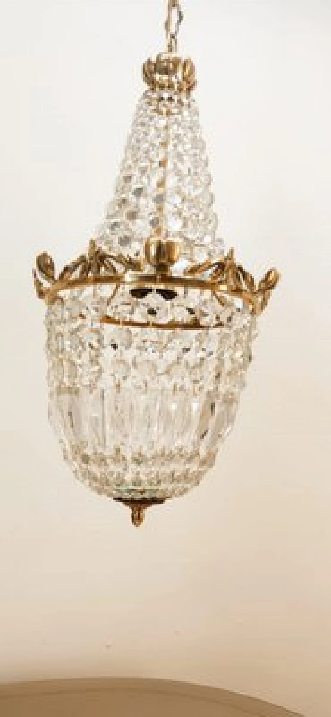 Brass chandelier with satin-finished drops in Empire style, 1950s 16