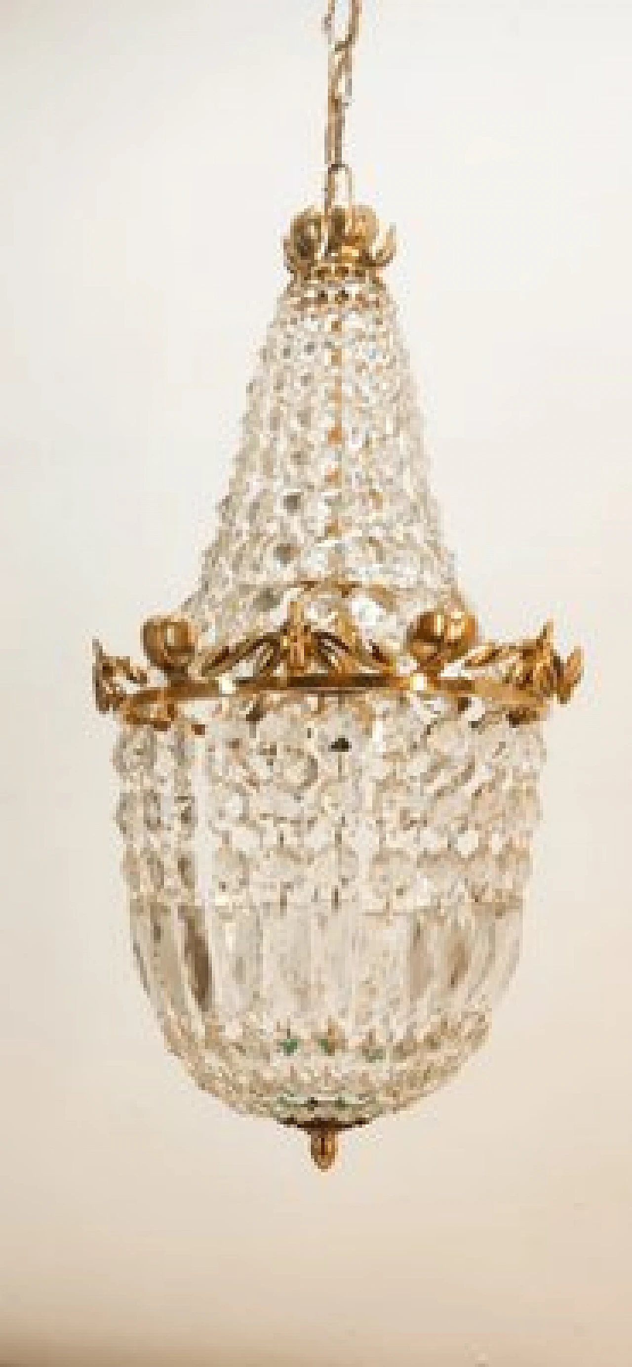 Brass chandelier with satin-finished drops in Empire style, 1950s 17