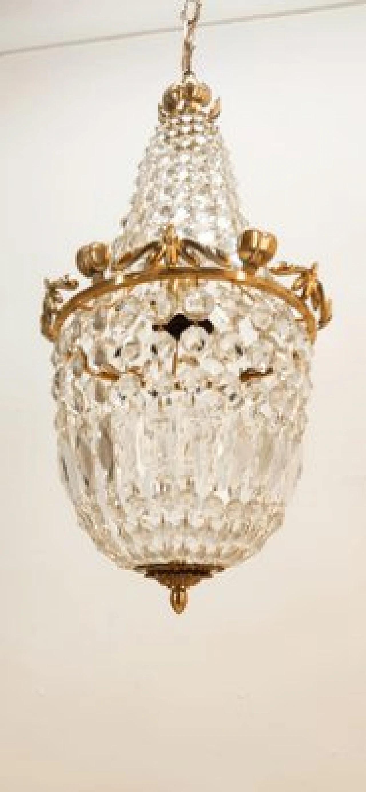 Brass chandelier with satin-finished drops in Empire style, 1950s 18