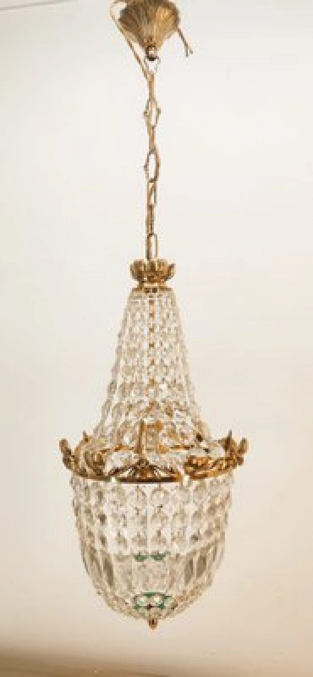 Brass chandelier with satin-finished drops in Empire style, 1950s 19