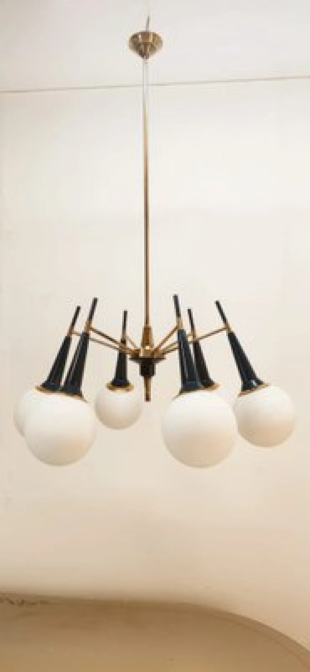 Lampadario Sputnik in ottone e vetro, anni '60 1