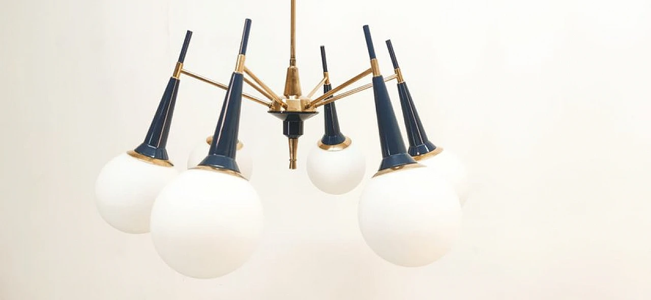 Sputnik brass and glass chandelier, 1960s 6