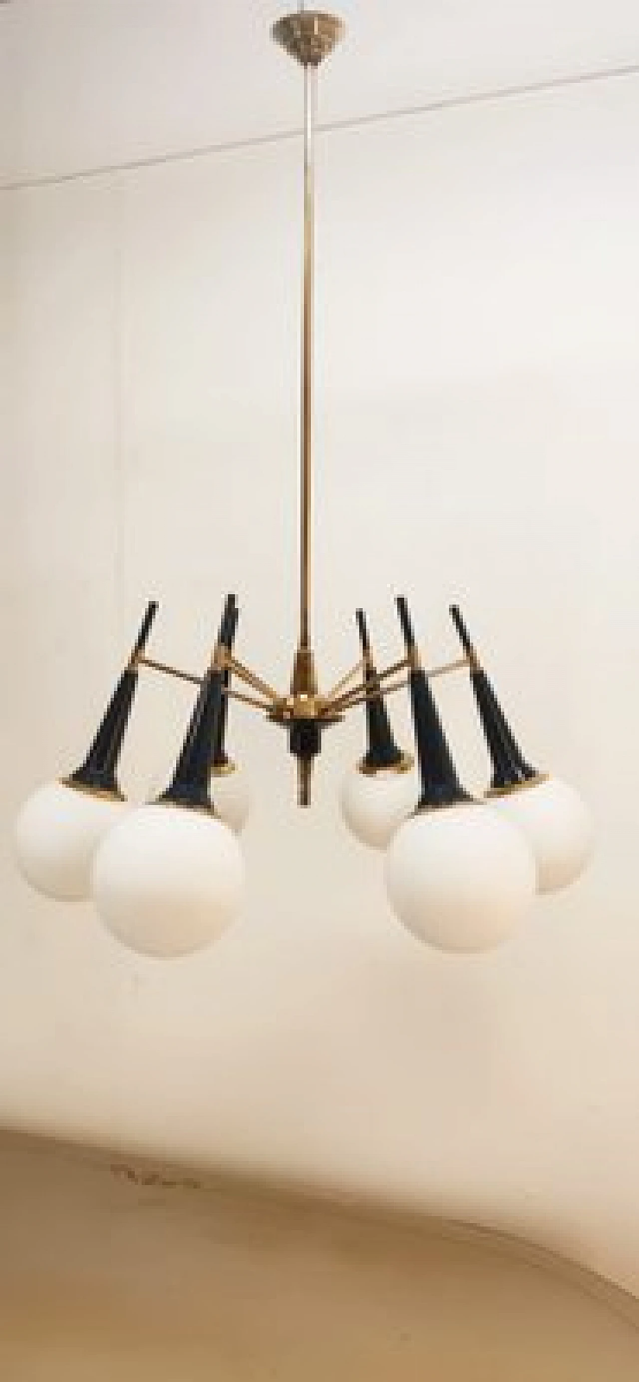 Lampadario Sputnik in ottone e vetro, anni '60 9