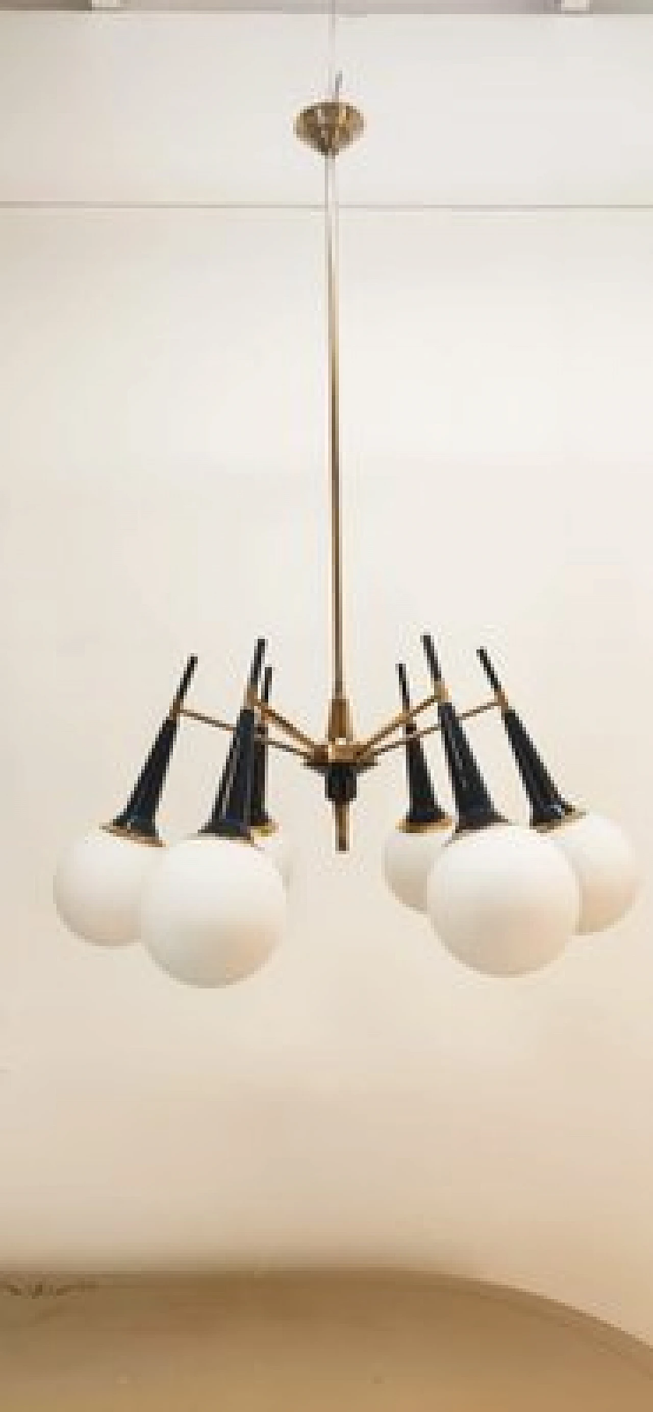 Lampadario Sputnik in ottone e vetro, anni '60 11