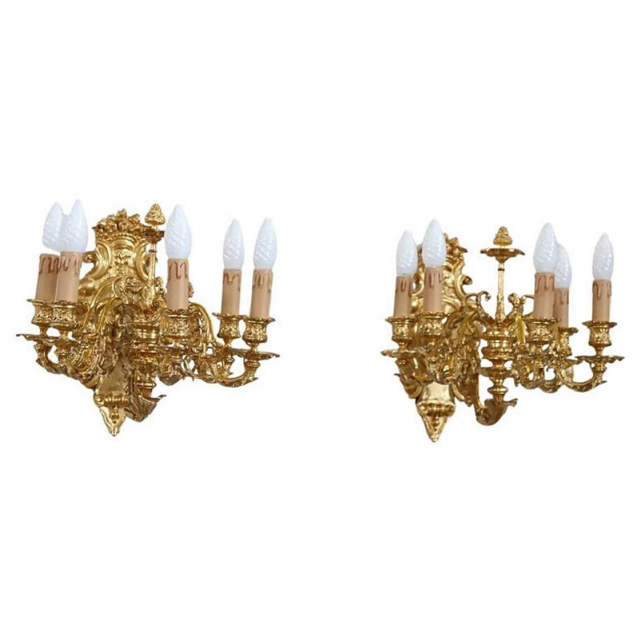 Pair of five-light gilded bronze wall lamps 1