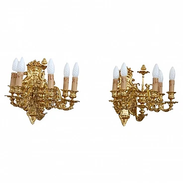 Pair of five-light gilded bronze wall lamps