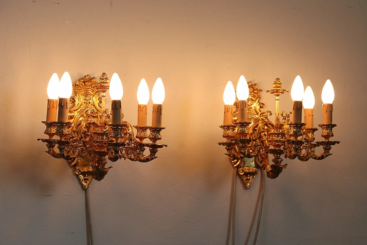 Pair of five-light gilded bronze wall lamps 2