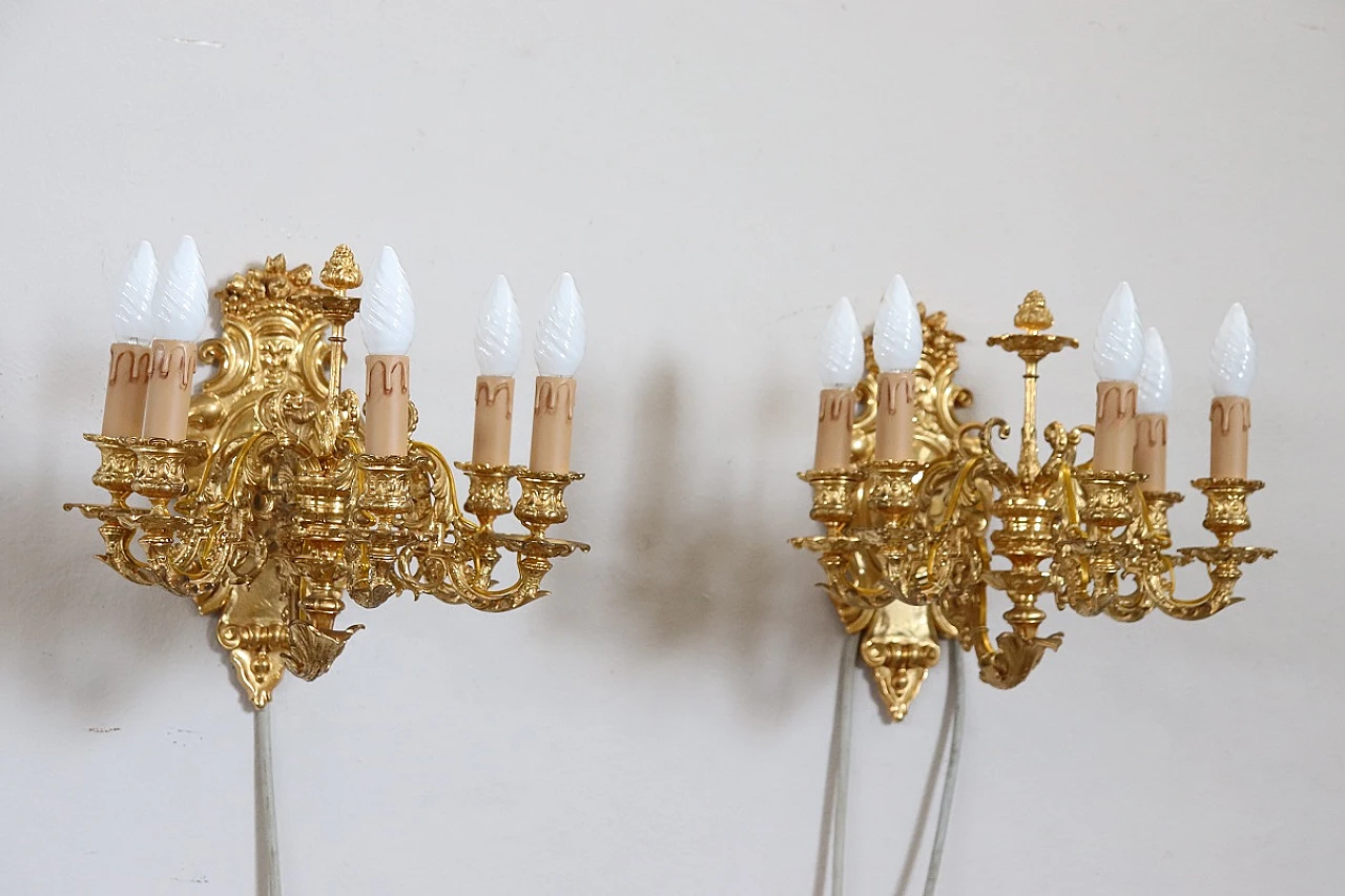 Pair of five-light gilded bronze wall lamps 3