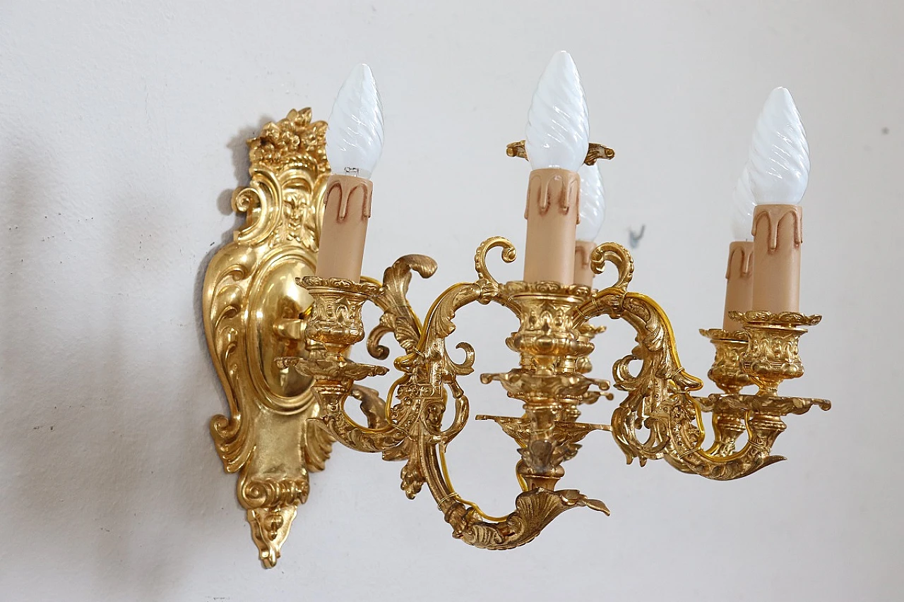 Pair of five-light gilded bronze wall lamps 5