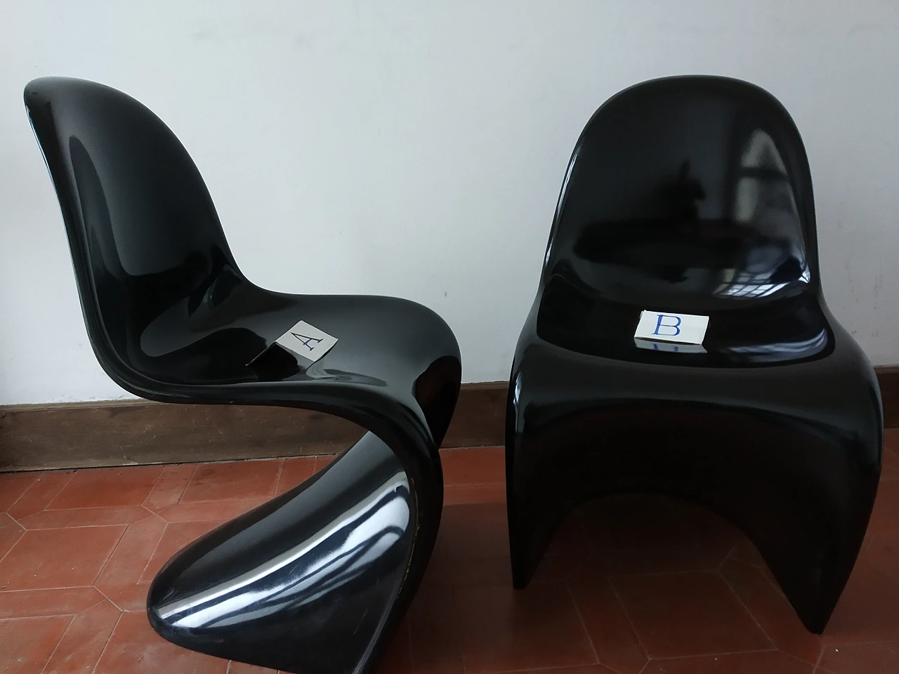 Pair of glossy black Panton Chair Classic chairs by Vitra, 1990s 6