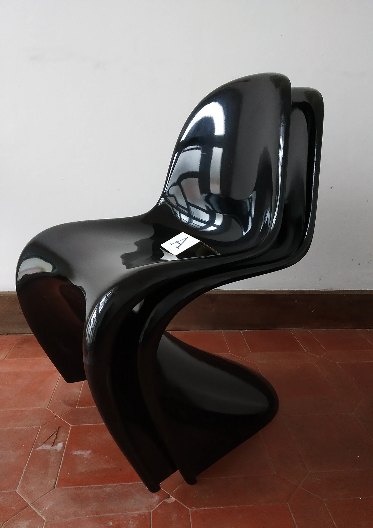 Pair of glossy black Panton Chair Classic chairs by Vitra, 1990s 9