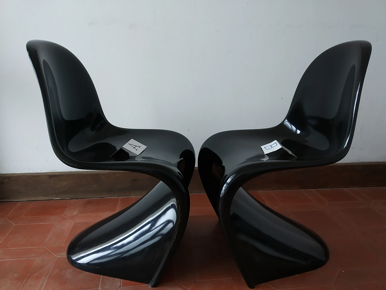 Pair of glossy black Panton Chair Classic chairs by Vitra, 1990s 12