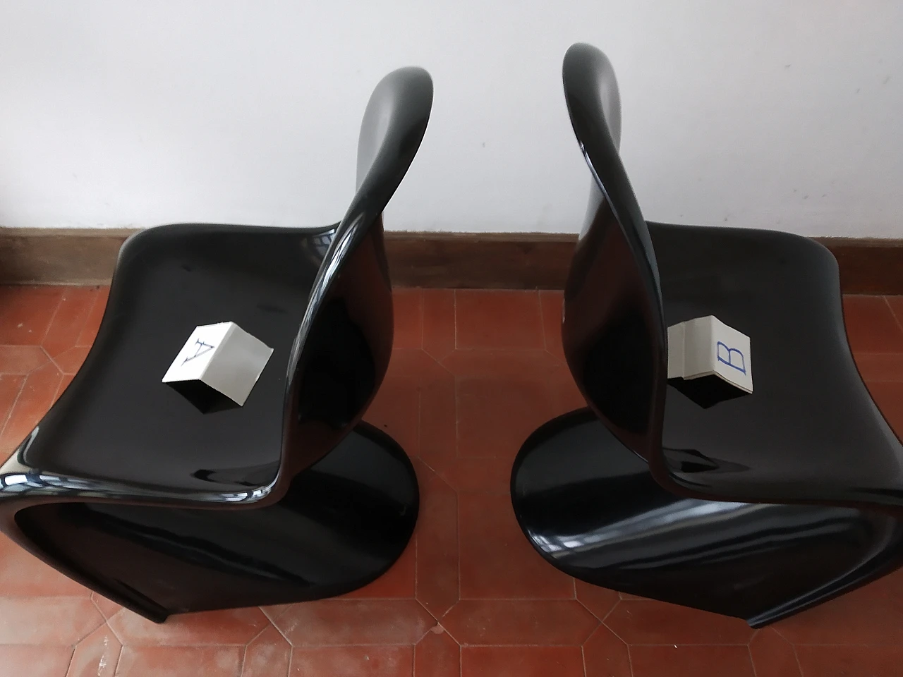 Pair of glossy black Panton Chair Classic chairs by Vitra, 1990s 14