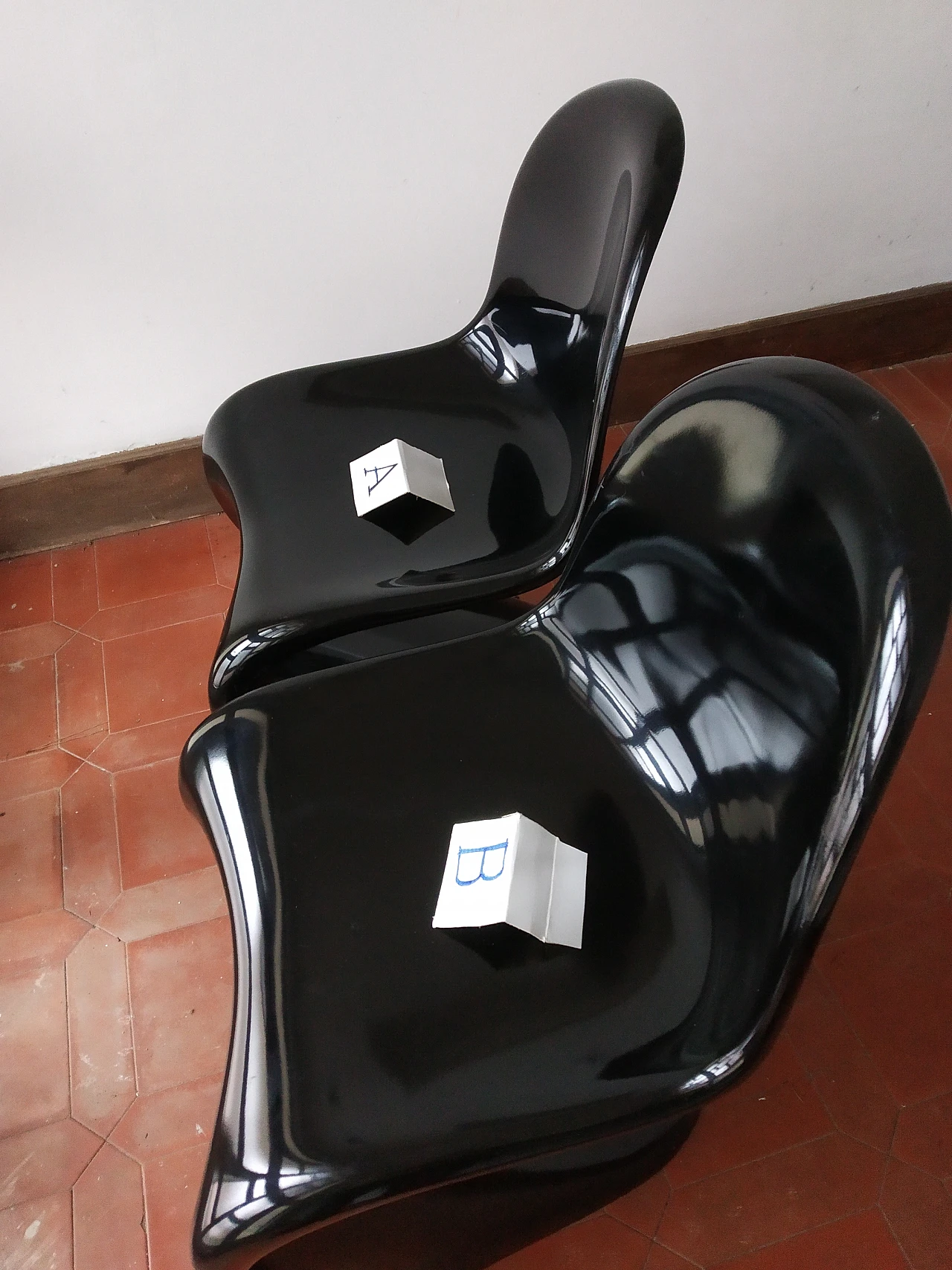 Pair of glossy black Panton Chair Classic chairs by Vitra, 1990s 15