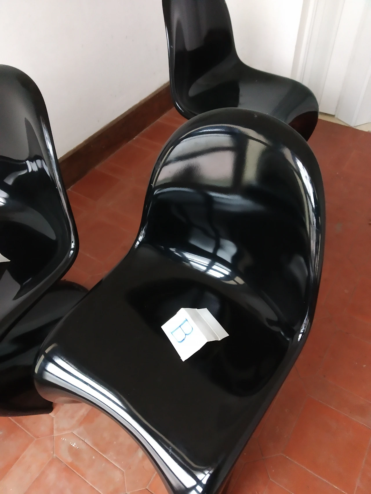 Pair of glossy black Panton Chair Classic chairs by Vitra, 1990s 18