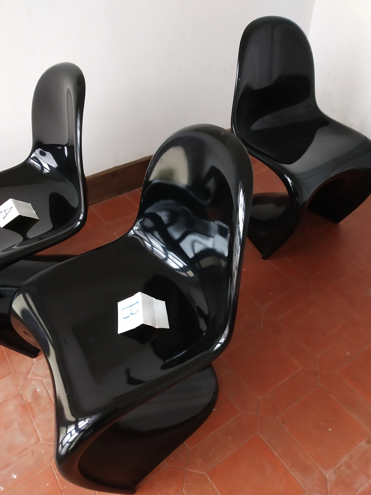 Pair of glossy black Panton Chair Classic chairs by Vitra, 1990s 19