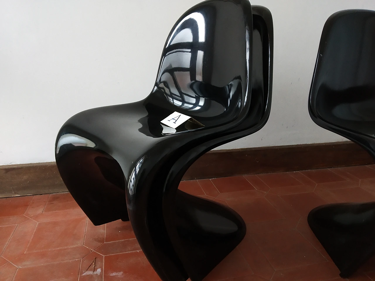 Pair of glossy black Panton Chair Classic chairs by Vitra, 1990s 20