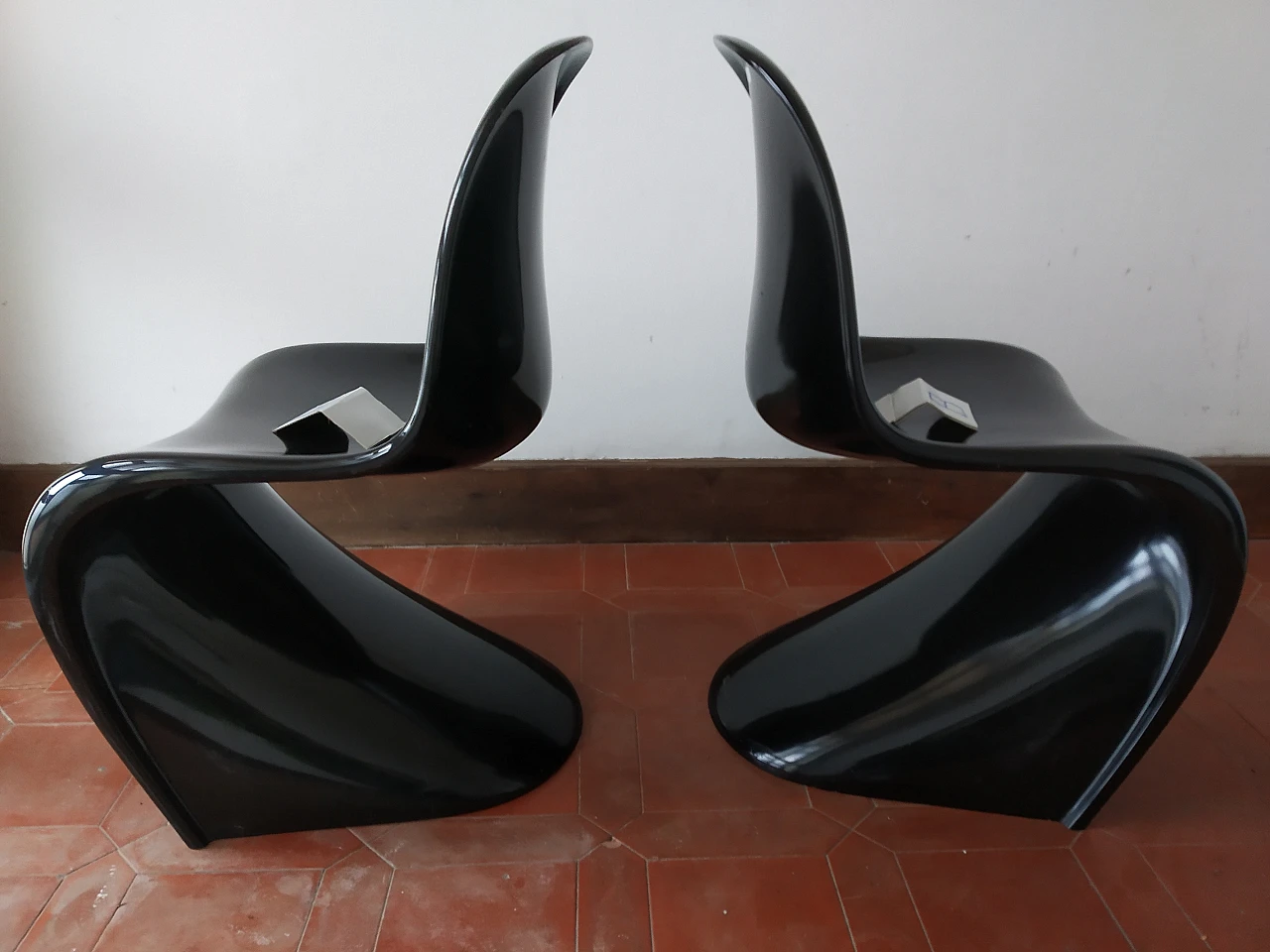 Pair of glossy black Panton Chair Classic chairs by Vitra, 1990s 22