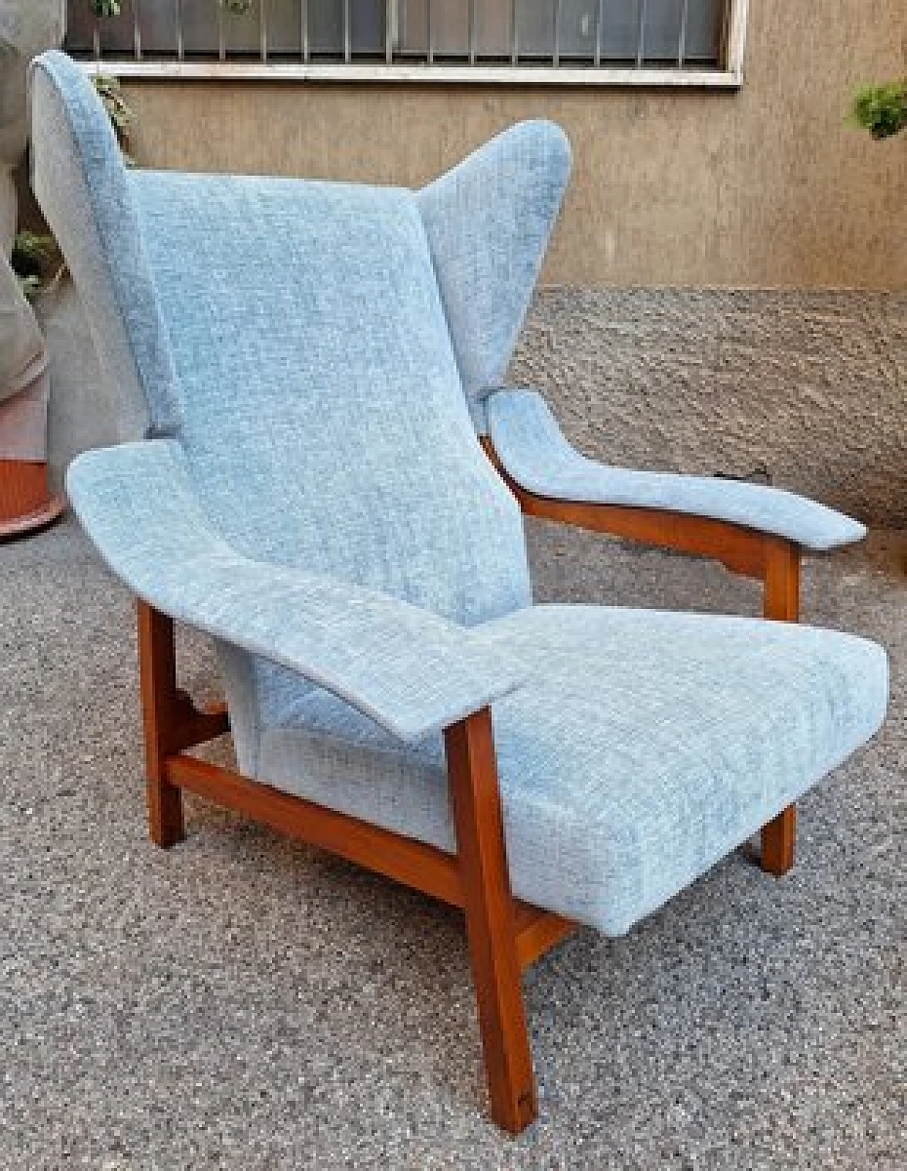 Pair of armchairs in blue fabric by Franco Albini for Cassina, 1950s 4