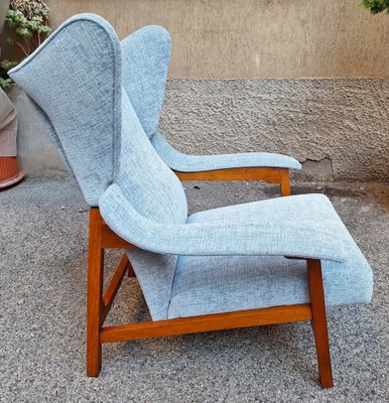 Pair of armchairs in blue fabric by Franco Albini for Cassina, 1950s 5