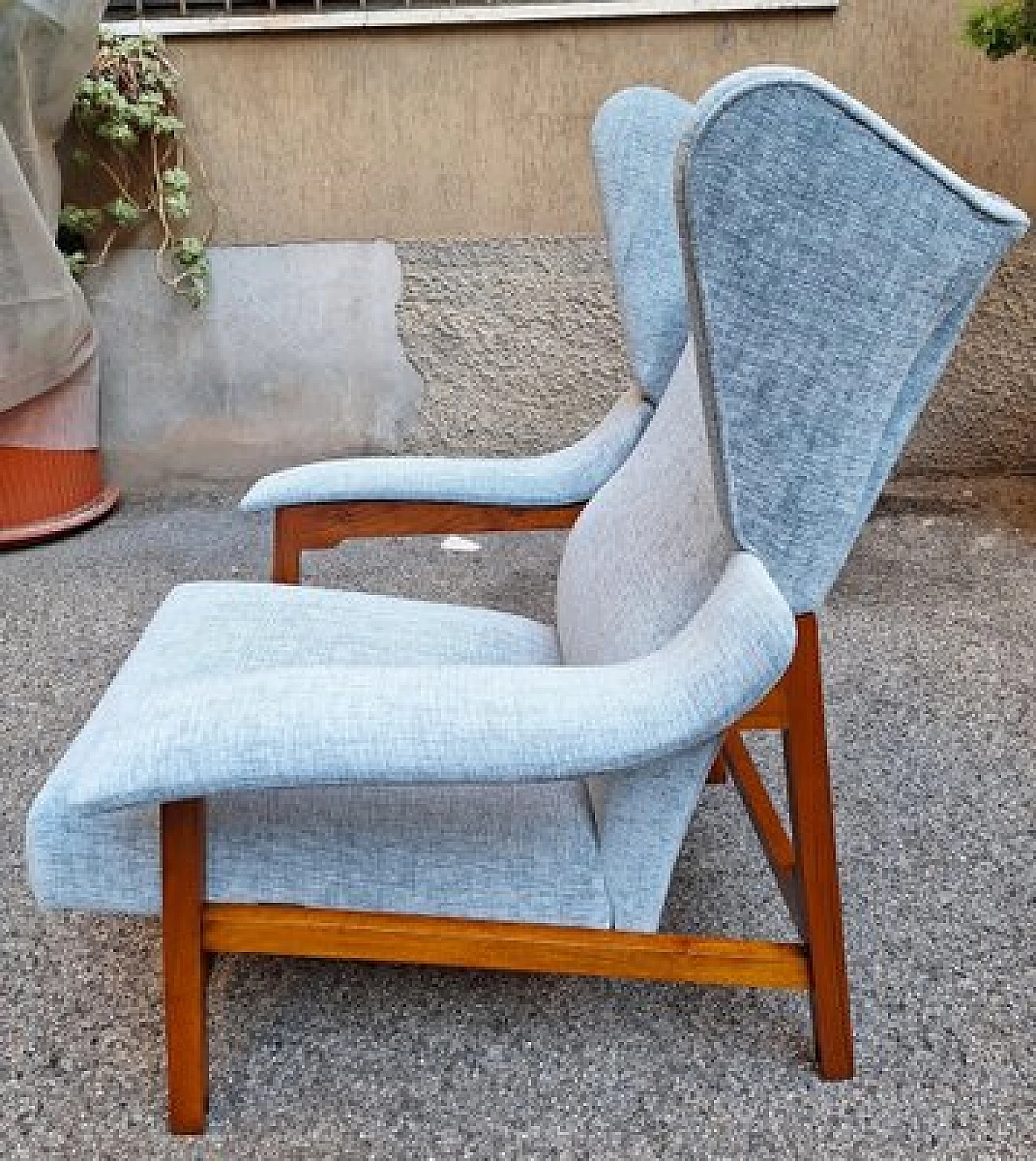 Pair of armchairs in blue fabric by Franco Albini for Cassina, 1950s 7