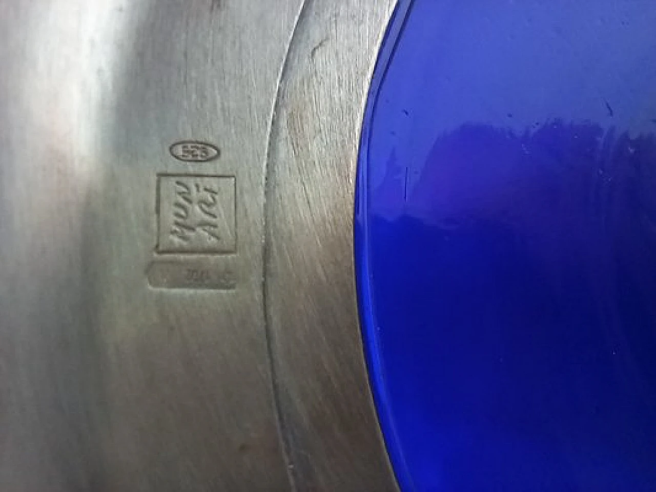 Vaso in vetro blu con base in argento di Cleto Munari, anni '60 8